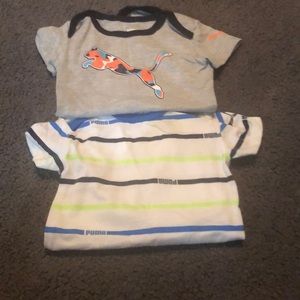 (2) 3-6 months puma onesies